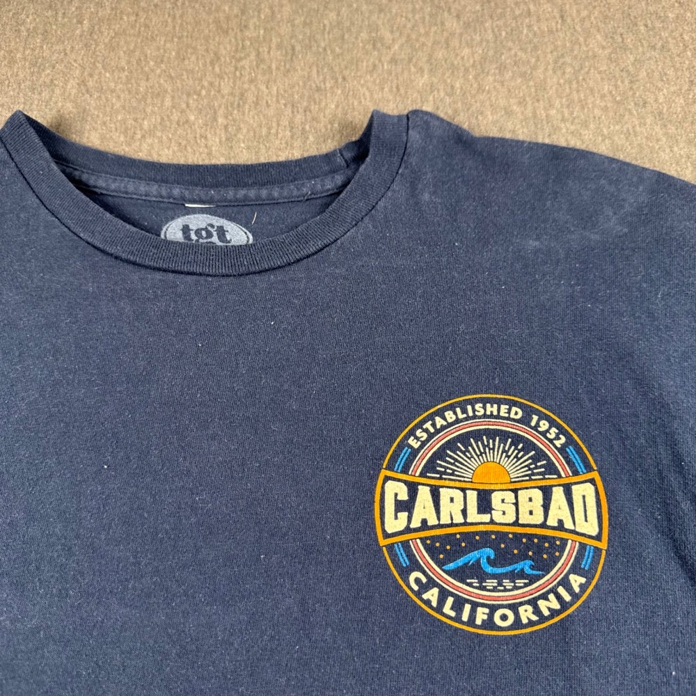 TGT Carlsbad California Established 1952 Navy Blue Graphic T-Shirt Mens Medium